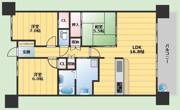 ライオンズマンション南千里佐竹台グランハートスカイヴィラ(3LDK/5階)の間取り写真