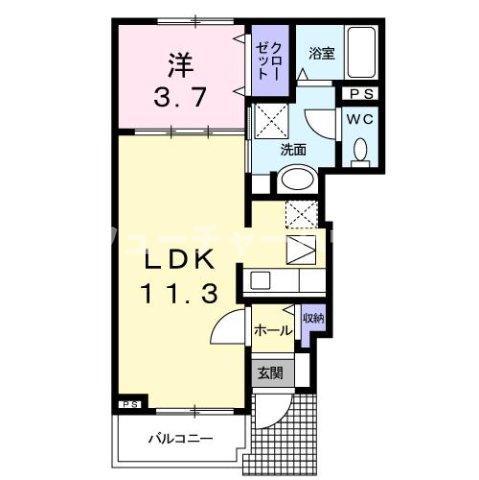 ラグナヒルズ A(1LDK/1階)の間取り写真