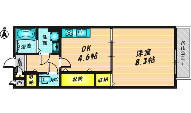 シャンブル(1DK/2階)の間取り写真