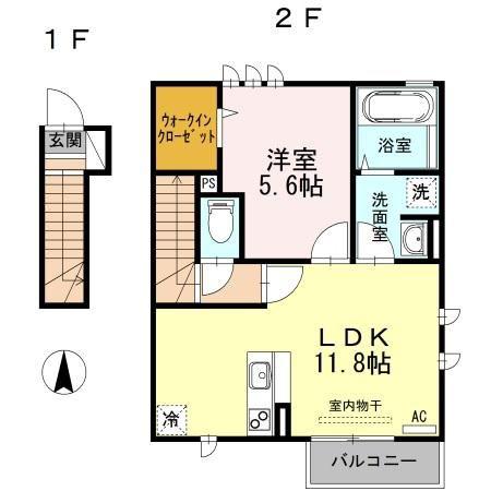 ラフィーネVII(1LDK/2階)の間取り写真
