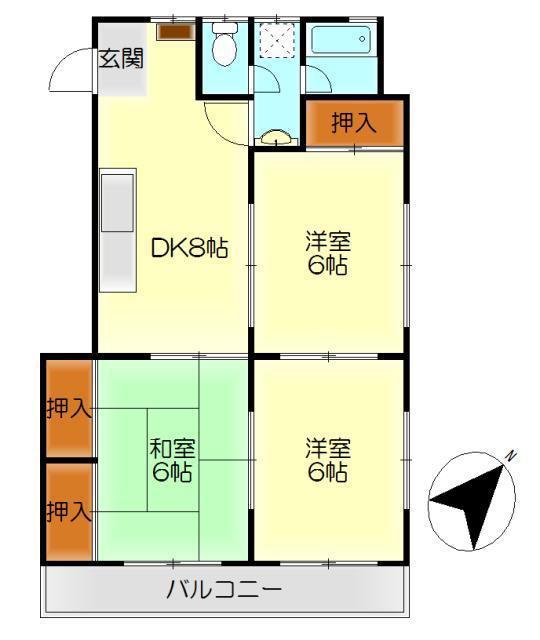 Kコート大学前(3DK/2階)の間取り写真
