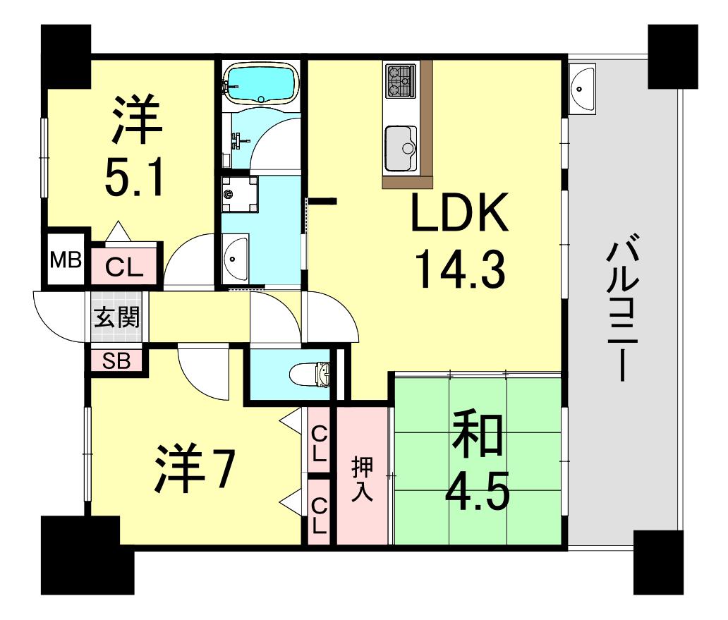 アルファステイツ明石駅前(3LDK/10階)の間取り写真