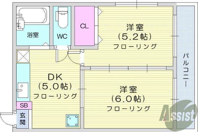 中倉麻布マンション(2DK/4階)の間取り写真