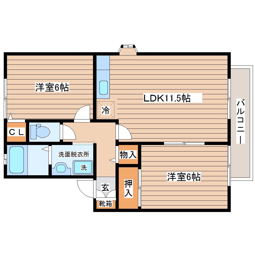 トゥインクル土手内A(2LDK/2階)の間取り写真