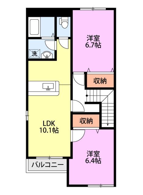 キャトルヴィラージュ(2LDK/2階)の間取り写真