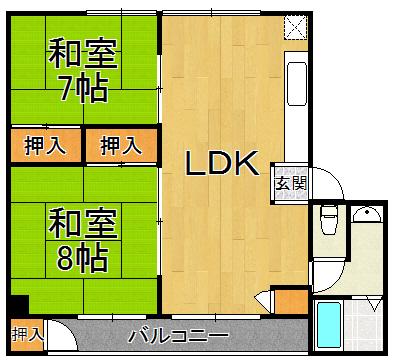 ハートフル車塚(2LDK/1階)の間取り写真
