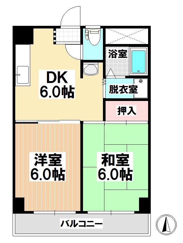 エーデルハイム成田(2DK/4階)の間取り写真