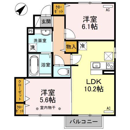 フォーゲルテラス グリューン II(2LDK/1階)の間取り写真