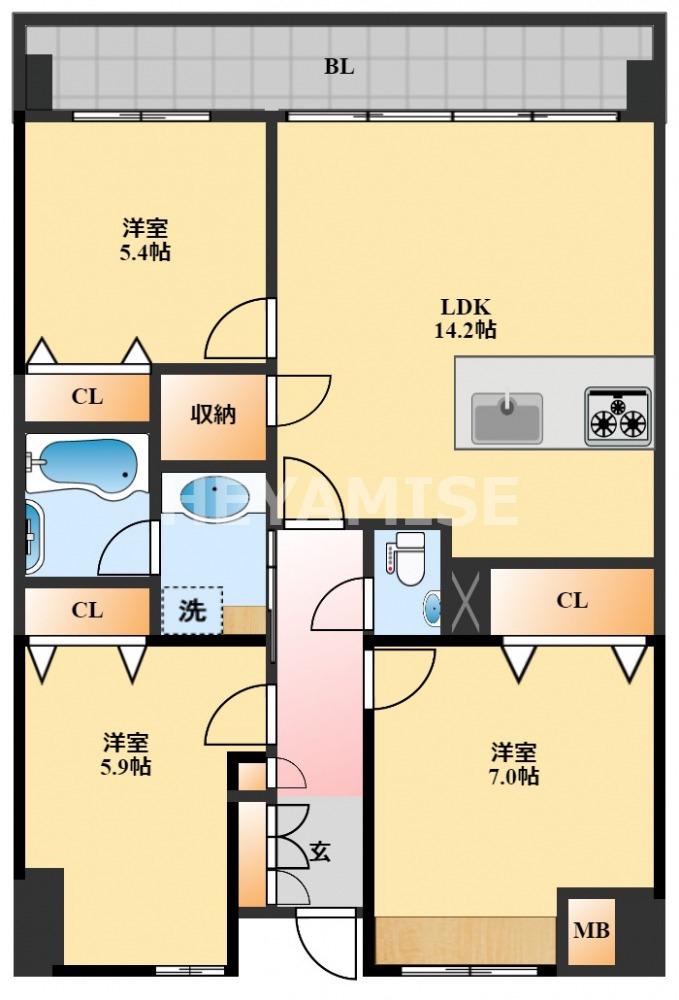 ドゥグラン喜々津ステーションタウン壱番館(3LDK/11階)の間取り写真