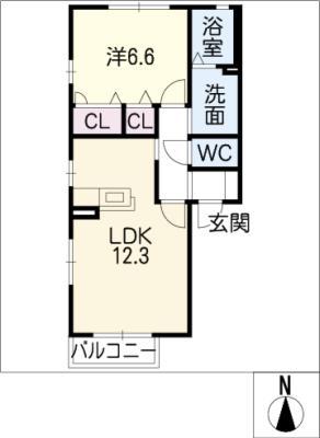 シャテーヌ・ド・マリ(1LDK/1階)の間取り写真