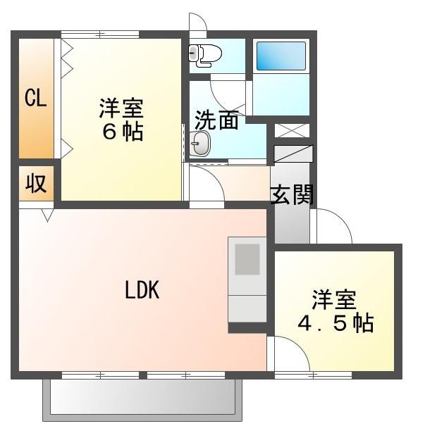 ハーモニータウン河辺(2LDK/2階)の間取り写真
