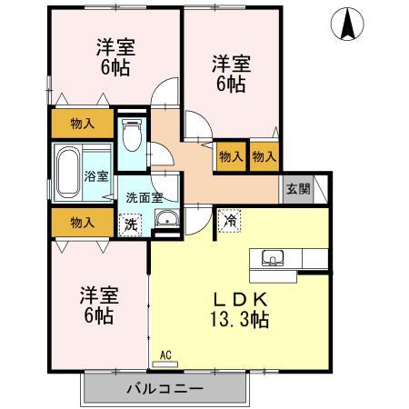 ルピナJ(3LDK/1階)の間取り写真