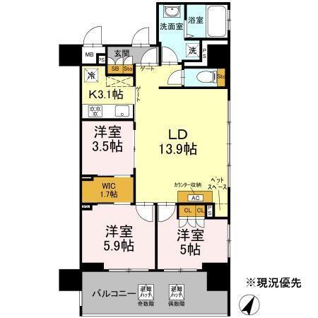 リーラ横浜川和町(1LDK/2階)の間取り写真
