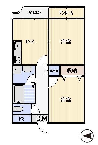 アンソレイユ野神(2DK/1階)の間取り写真