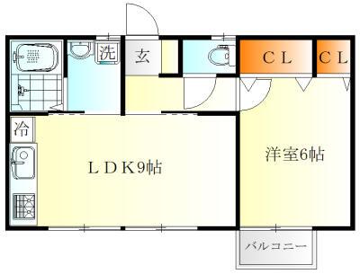 ます美ハイツ(1LDK/2階)の間取り写真