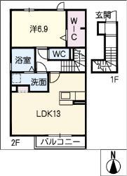 セジュールYUTAKA(1LDK/2階)の間取り写真