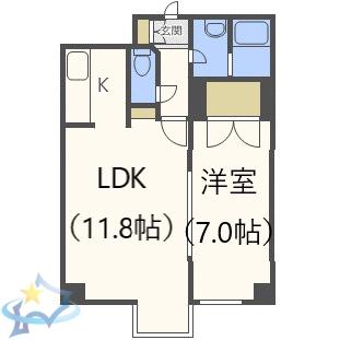 フレンドリー山の手(1LDK/1階)の間取り写真
