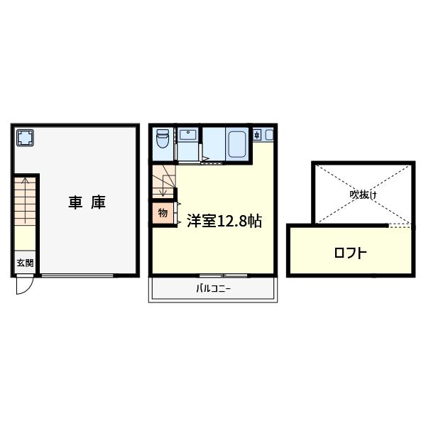 メルシー高槻北大樋ガレージハウス(ワンルーム/1階)の間取り写真