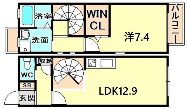 リシェス甲子園(1LDK/1階)の間取り写真