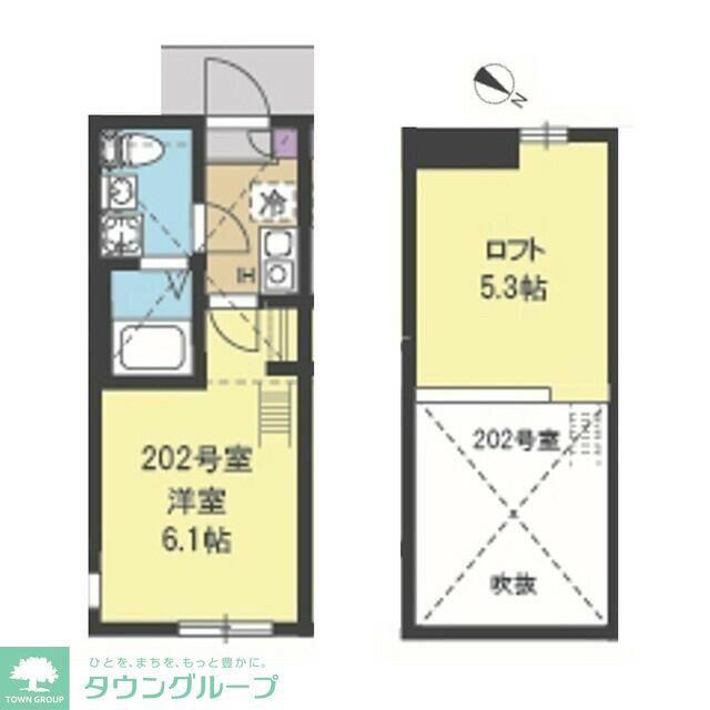 ネスト大倉山(1K/2階)の間取り写真