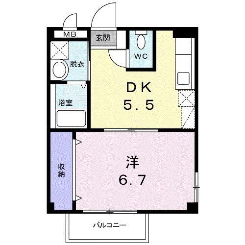 グリーンヒル光1(1DK/2階)の間取り写真