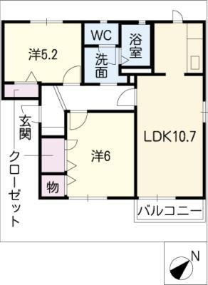 カリメーラ D棟(2LDK/1階)の間取り写真