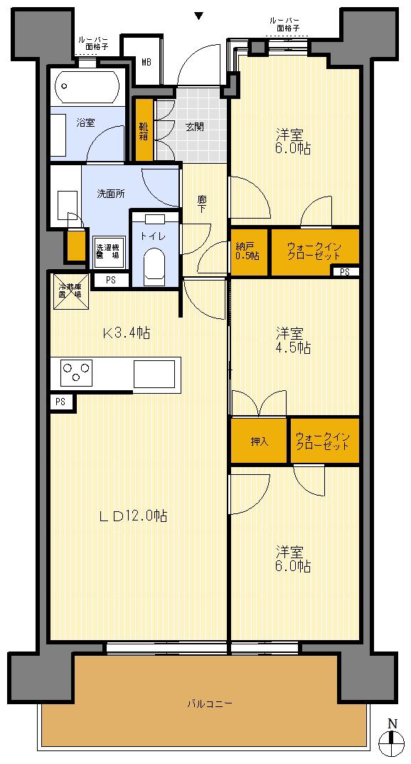 プラウドタワー府中寿町(3LDK/7階)の間取り写真