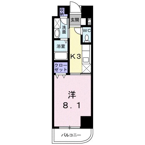 シューテル宝町(1K/2階)の間取り写真