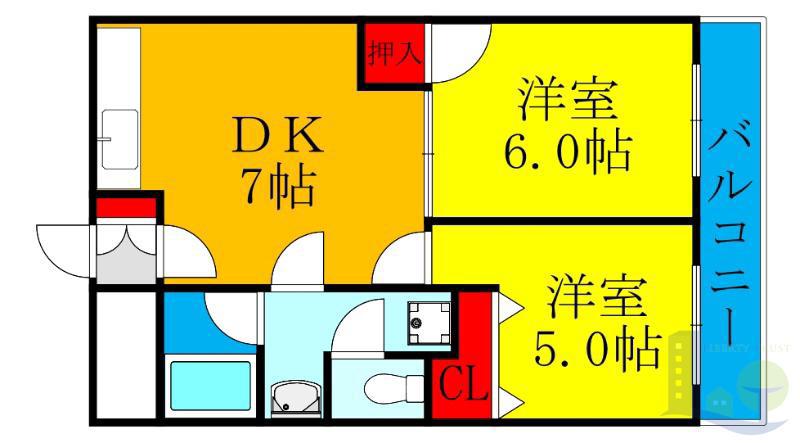 第6高光マンション(2DK/2階)の間取り写真