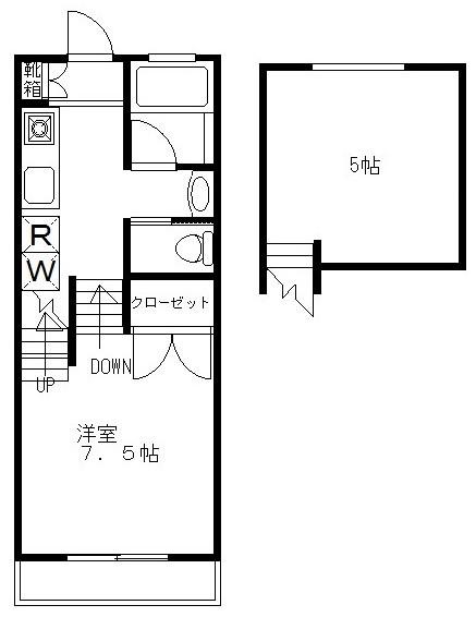 デルマーレ駒沢(1SK/2階)の間取り写真