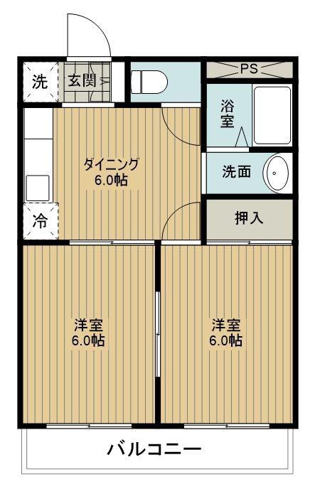 弥作ビル(2DK/2階)の間取り写真