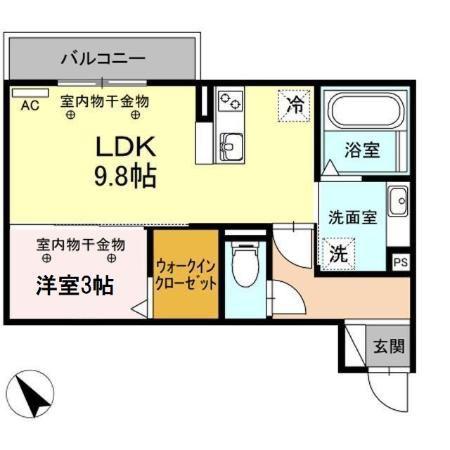 オッツ初生(1LDK/3階)の間取り写真