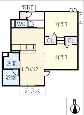 JA 小牧市常普請(2LDK/1階)の間取り写真