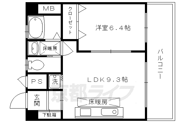 ドミール東山(1LDK/3階)の間取り写真