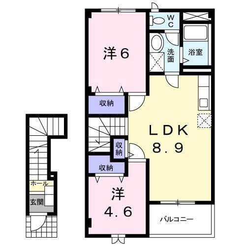 エクセレントハイツC(2LDK/2階)の間取り写真