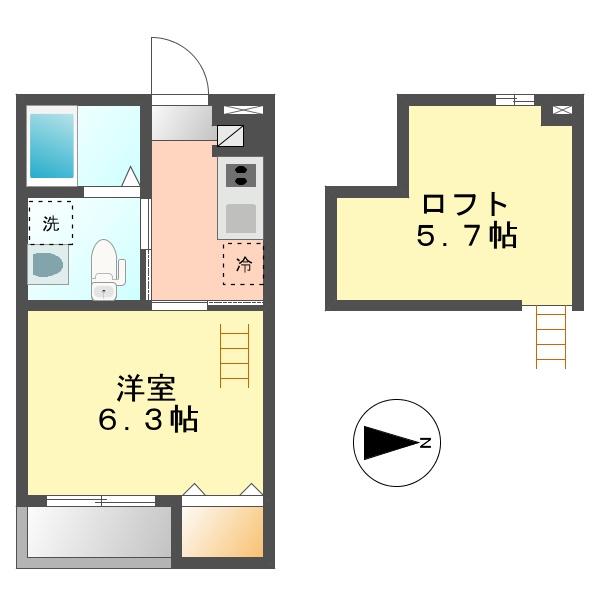 KOHIMARI志賀本通(1SK/2階)の間取り写真