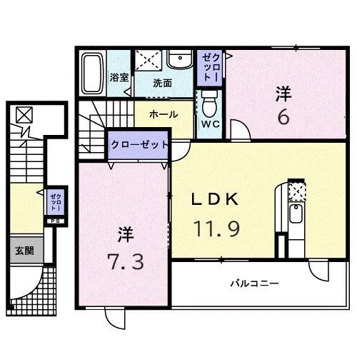 カーサ エルゴルド C 202(2LDK/2階)の間取り写真