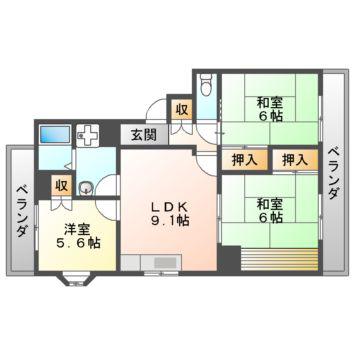 ワンズレジデンス羽曳が丘A・B棟(3DK/1階)の間取り写真