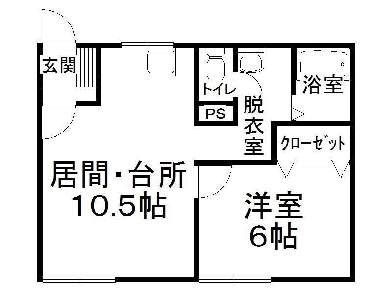 オリス帯広(1LDK/2階)の間取り写真