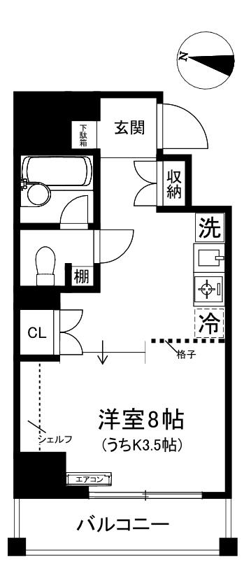 ヨネビル港北(ワンルーム/2階)の間取り写真