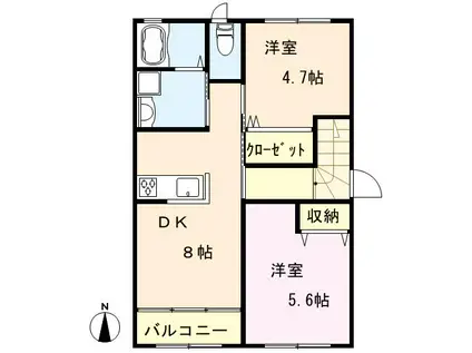 サンシャルムA棟(2DK/2階)の間取り写真