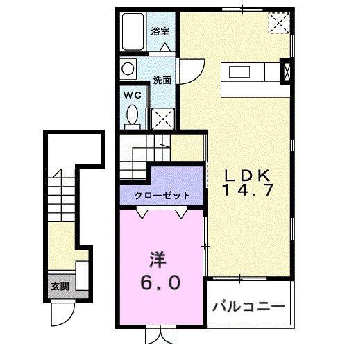 ウインド・ヒルI(1LDK/2階)の間取り写真