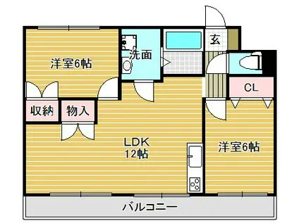 ソレイユ千(2LDK/2階)の間取り写真