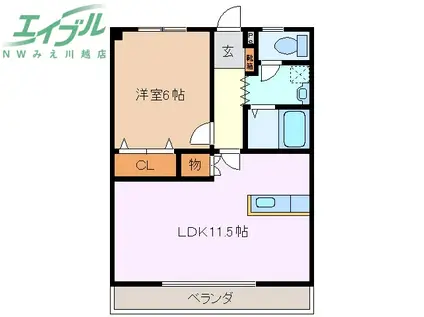 コーキア富洲原(1LDK/3階)の間取り写真