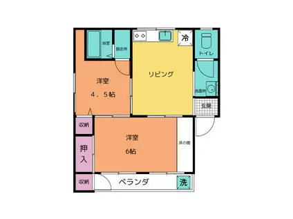 小野アパート(2DK/3階)の間取り写真