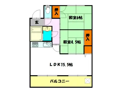 魚住コーポA棟(2LDK/4階)の間取り写真