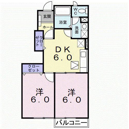メゾン・ディオール B(2DK/1階)の間取り写真