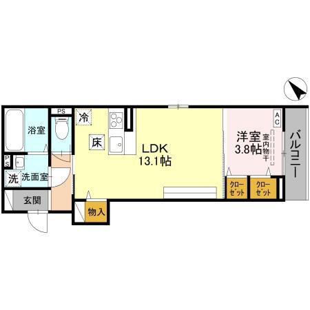 D-ROOM川端町(1LDK/1階)の間取り写真