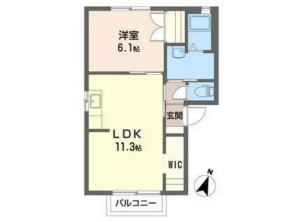 ケミカル・ワンA(1LDK/2階)の間取り写真