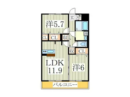 リヴェールA(2LDK/1階)の間取り写真